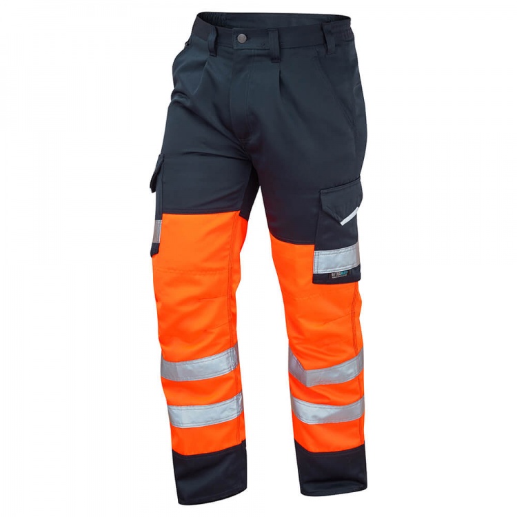 Leo Workwear CT01-O/NV Bideford Superior Hi Vis Trousers Orange / Navy